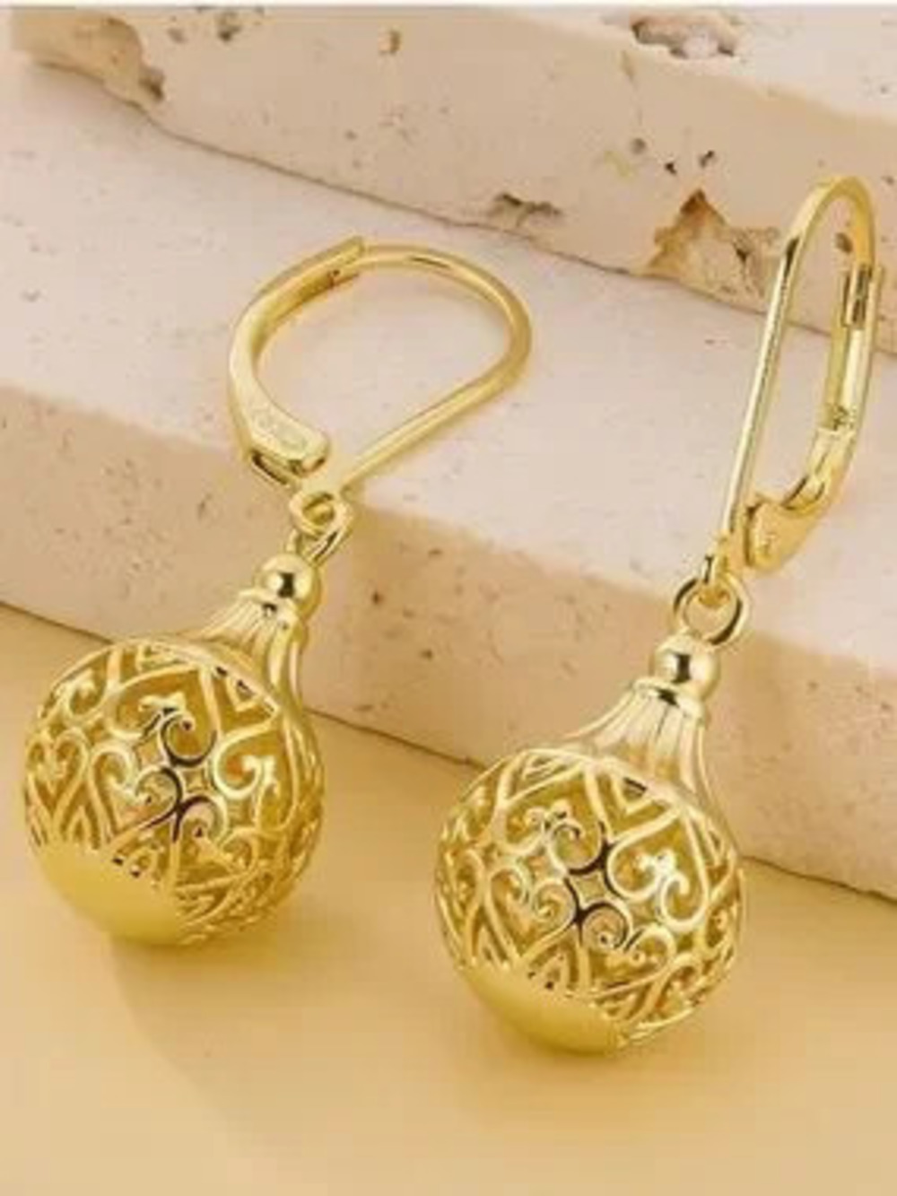 Anthropologie Gold Filigree Orb Drop Earrings